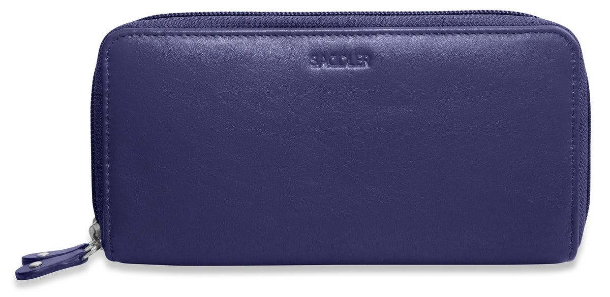 SADDLER GABRIELLA Leather Double Zip Around Purse, 8 Card Slots, Phone Pocket, and Coin Purse, RFID Protected