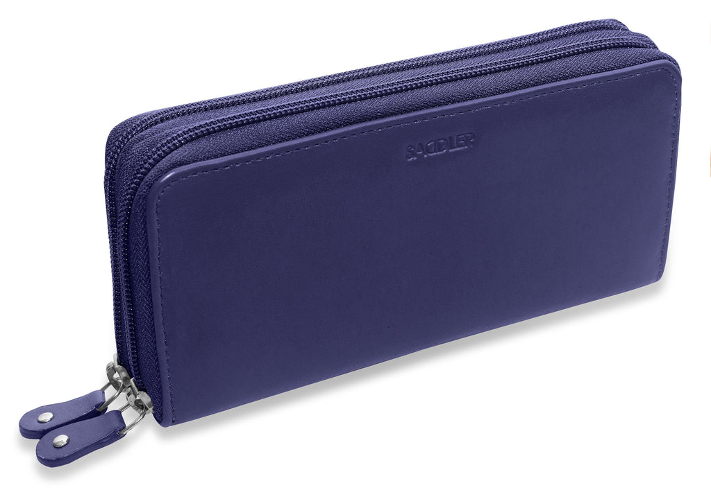 SADDLER GABRIELLA Leather Double Zip Around Purse, 8 Card Slots, Phone Pocket, and Coin Purse, RFID Protected