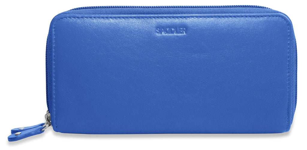 SADDLER GABRIELLA Leather Double Zip Around Purse, 8 Card Slots, Phone Pocket, and Coin Purse, RFID Protected