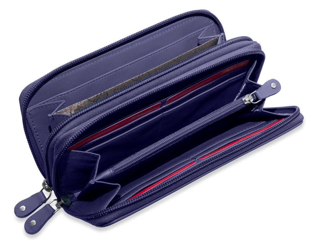 SADDLER GABRIELLA Leather Double Zip Around Purse, 8 Card Slots, Phone Pocket, and Coin Purse, RFID Protected