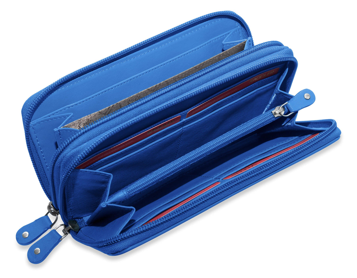 SADDLER GABRIELLA Leather Double Zip Around Purse, 8 Card Slots, Phone Pocket, and Coin Purse, RFID Protected