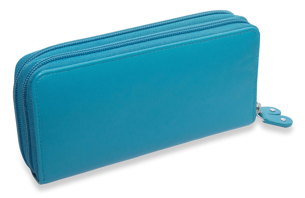 SADDLER GABRIELLA Leather Double Zip Around Purse, 8 Card Slots, Phone Pocket, and Coin Purse, RFID Protected