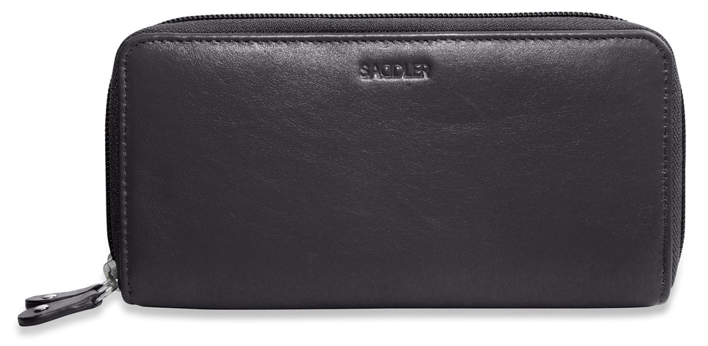 SADDLER GABRIELLA Leather Double Zip Around Purse, 8 Card Slots, Phone Pocket, and Coin Purse, RFID Protected