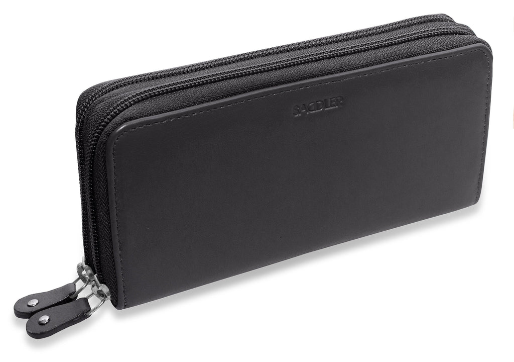 SADDLER GABRIELLA Leather Double Zip Around Purse, 8 Card Slots, Phone Pocket, and Coin Purse, RFID Protected