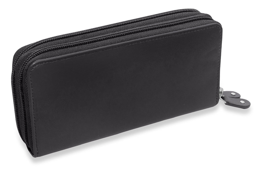 SADDLER GABRIELLA Leather Double Zip Around Purse, 8 Card Slots, Phone Pocket, and Coin Purse, RFID Protected