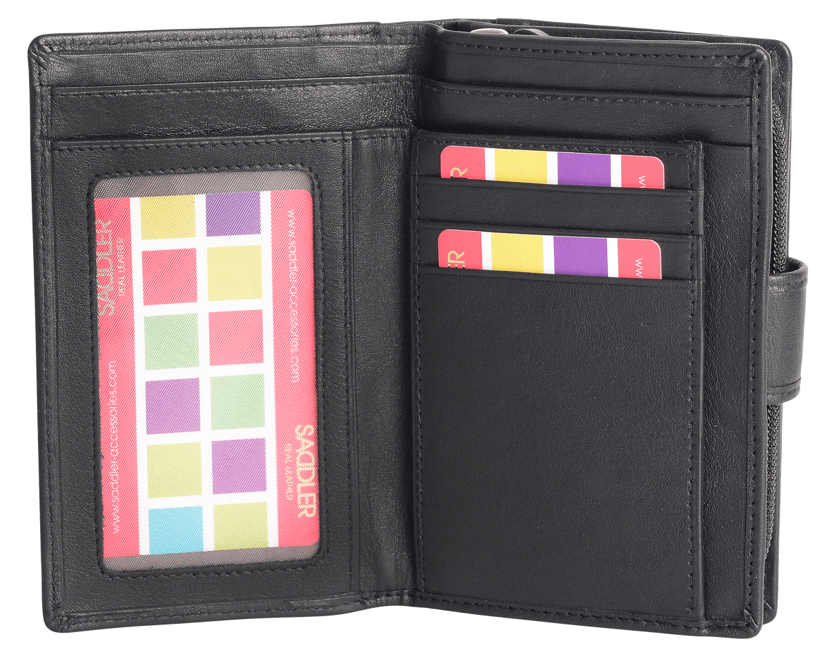 SADDLER GEORGIE Leather Double-Sided Purse, 13 Card Slots, Generous Space for Notes and Coins, RFID Protected