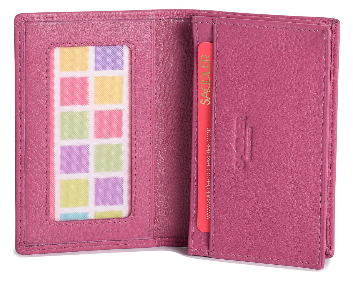 SADDLER JESSICA Leather Credit Card Holder with RFID Protection, 2 Sections and ID Window