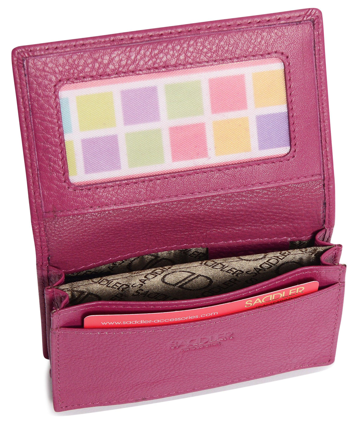 SADDLER JESSICA Leather Credit Card Holder with RFID Protection, 2 Sections and ID Window