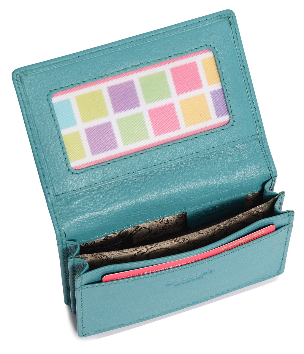 SADDLER JESSICA Leather Credit Card Holder with RFID Protection, 2 Sections and ID Window