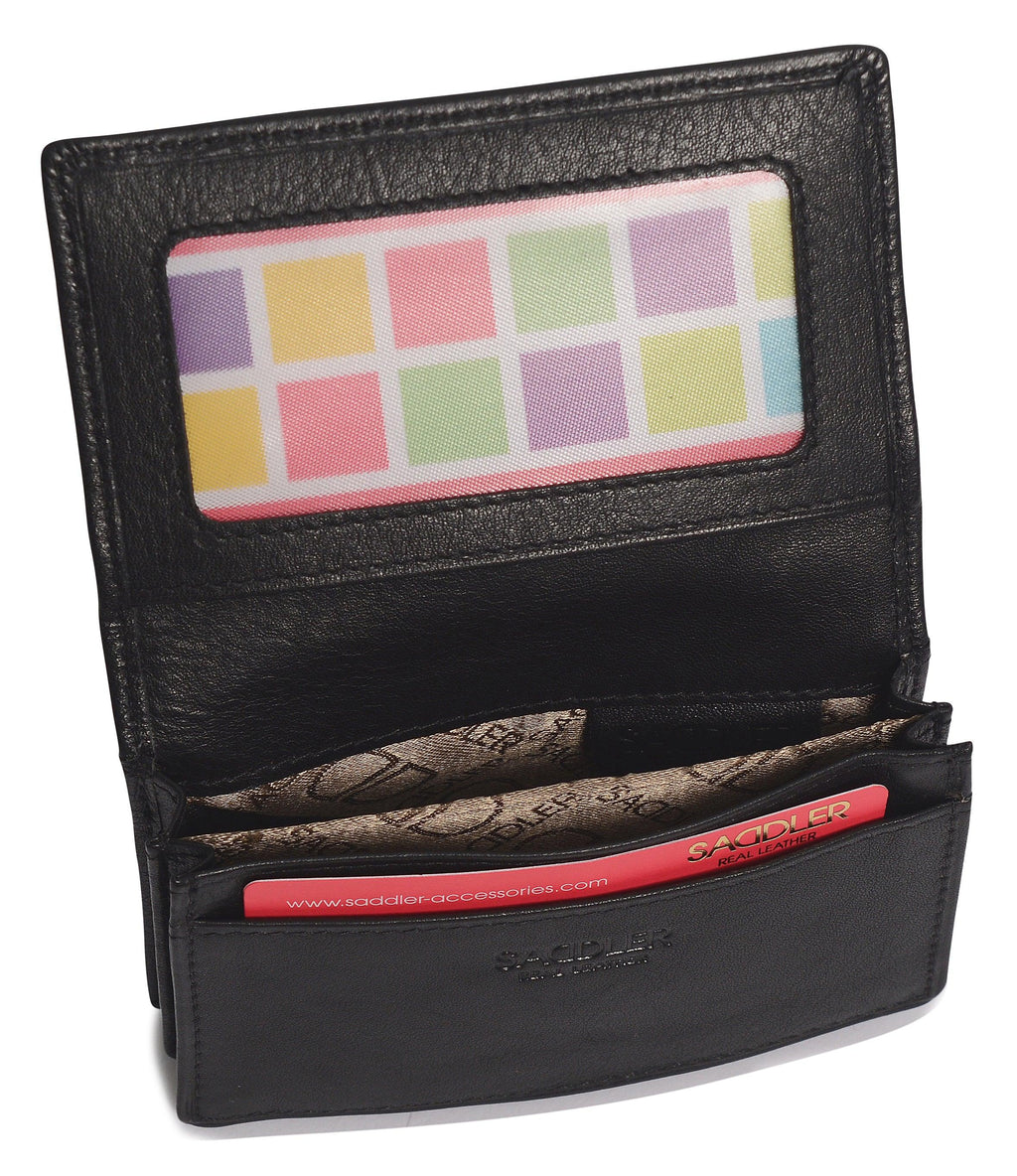 SADDLER JESSICA Leather Credit Card Holder with RFID Protection, 2 Sections and ID Window