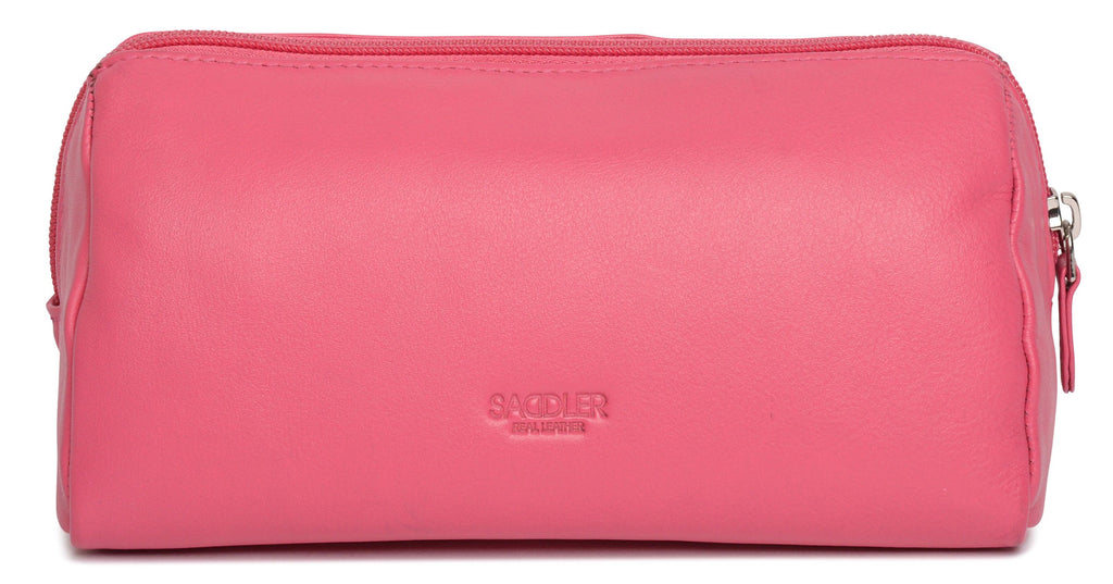 SADDLER MEGAN Leather Zip Top Cosmetic Bag, Large Capacity and Inner Zip Pocket, RFID Protected