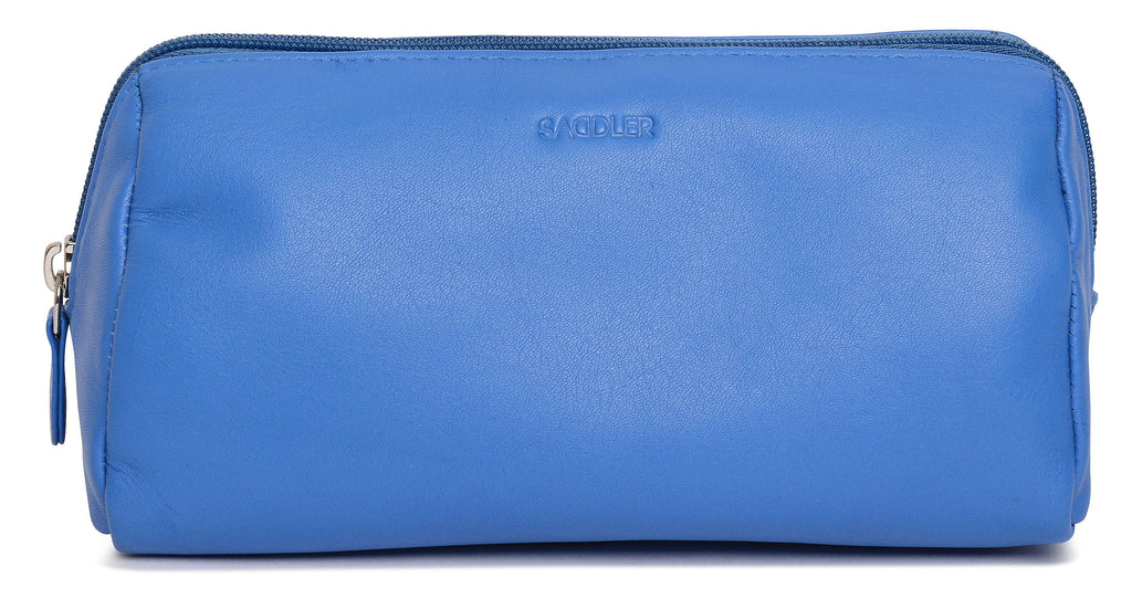SADDLER MEGAN Leather Zip Top Cosmetic Bag, Large Capacity and Inner Zip Pocket, RFID Protected