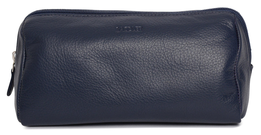 SADDLER MEGAN Leather Zip Top Cosmetic Bag, Large Capacity and Inner Zip Pocket, RFID Protected