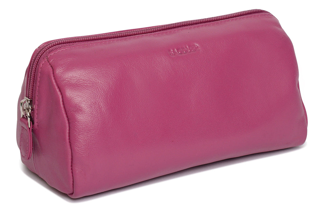 SADDLER MEGAN Leather Zip Top Cosmetic Bag, Large Capacity and Inner Zip Pocket, RFID Protected