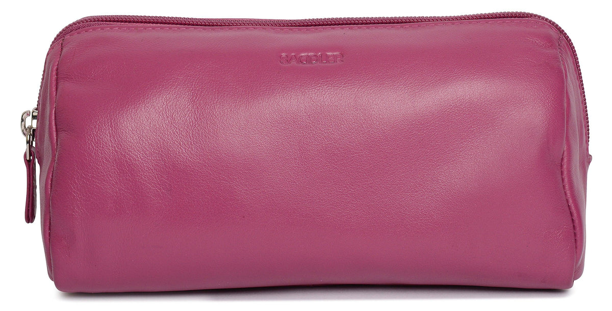 SADDLER MEGAN Leather Zip Top Cosmetic Bag, Large Capacity and Inner Zip Pocket, RFID Protected