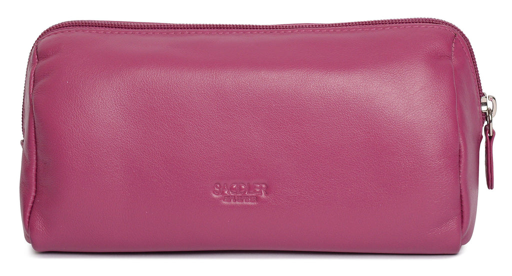 SADDLER MEGAN Leather Zip Top Cosmetic Bag, Large Capacity and Inner Zip Pocket, RFID Protected