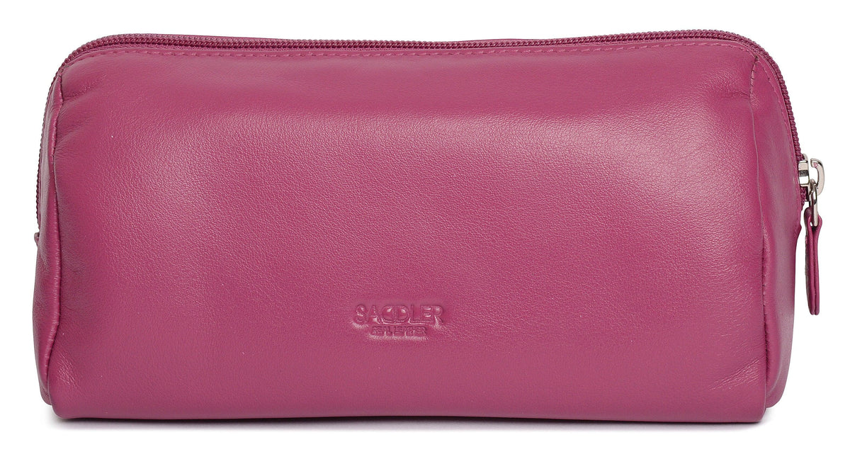 SADDLER MEGAN Leather Zip Top Cosmetic Bag, Large Capacity and Inner Zip Pocket, RFID Protected