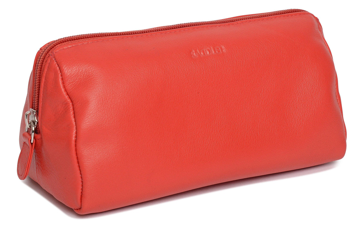 SADDLER MEGAN Leather Zip Top Cosmetic Bag, Large Capacity and Inner Zip Pocket, RFID Protected