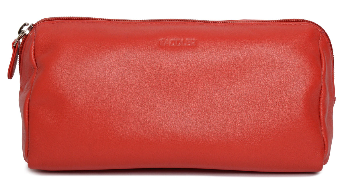 SADDLER MEGAN Leather Zip Top Cosmetic Bag, Large Capacity and Inner Zip Pocket, RFID Protected