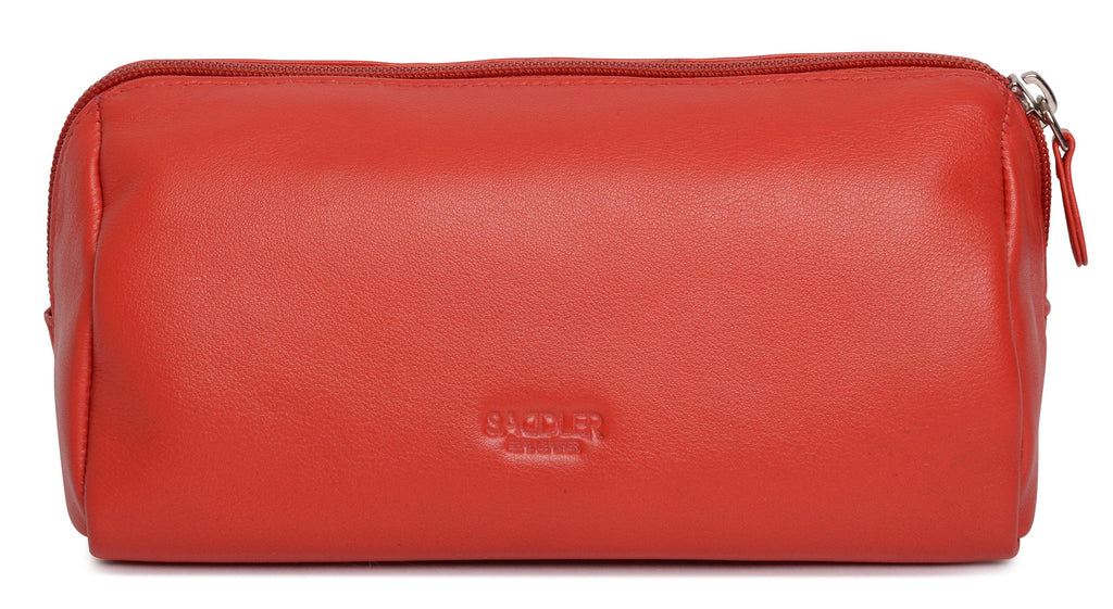 SADDLER MEGAN Leather Zip Top Cosmetic Bag, Large Capacity and Inner Zip Pocket, RFID Protected
