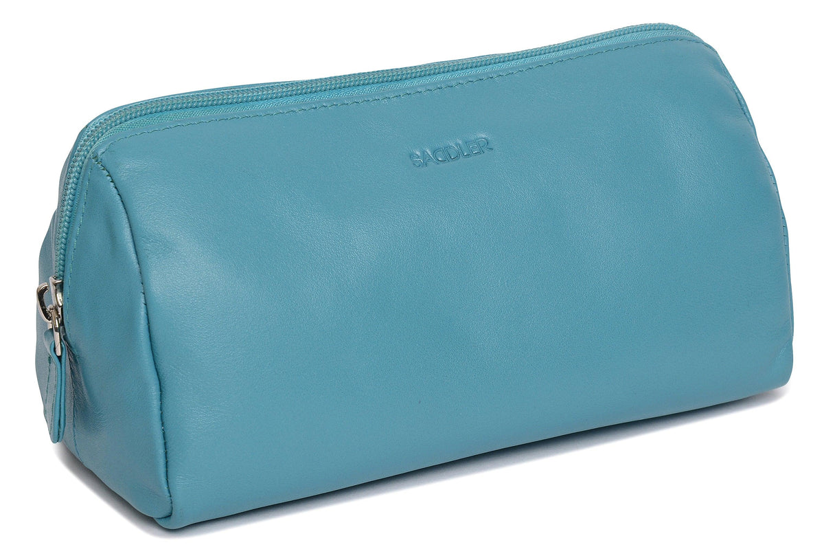 SADDLER MEGAN Leather Zip Top Cosmetic Bag, Large Capacity and Inner Zip Pocket, RFID Protected