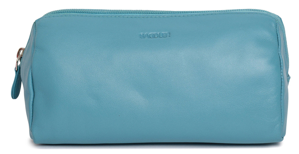 SADDLER MEGAN Leather Zip Top Cosmetic Bag, Large Capacity and Inner Zip Pocket, RFID Protected