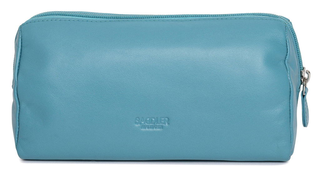 SADDLER MEGAN Leather Zip Top Cosmetic Bag, Large Capacity and Inner Zip Pocket, RFID Protected