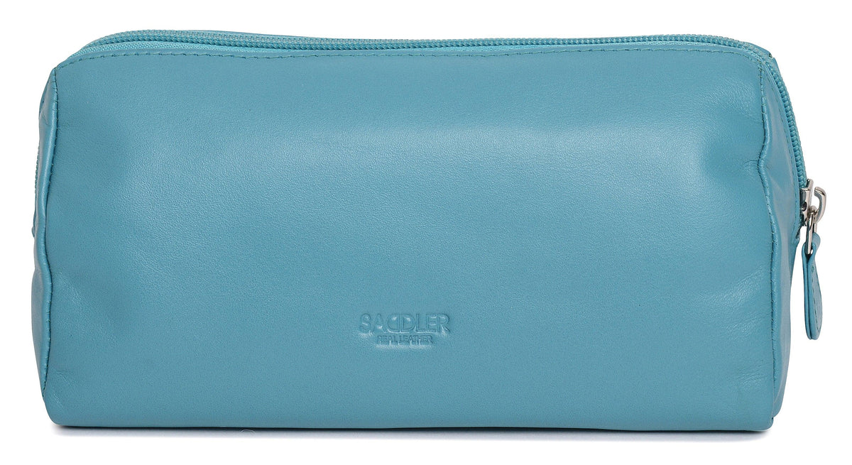 SADDLER MEGAN Leather Zip Top Cosmetic Bag, Large Capacity and Inner Zip Pocket, RFID Protected