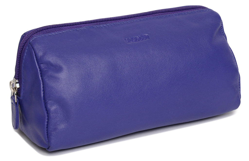SADDLER MEGAN Leather Zip Top Cosmetic Bag, Large Capacity and Inner Zip Pocket, RFID Protected