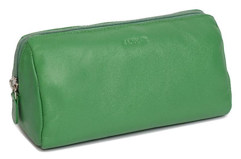 SADDLER MEGAN Leather Zip Top Cosmetic Bag, Large Capacity and Inner Zip Pocket, RFID Protected