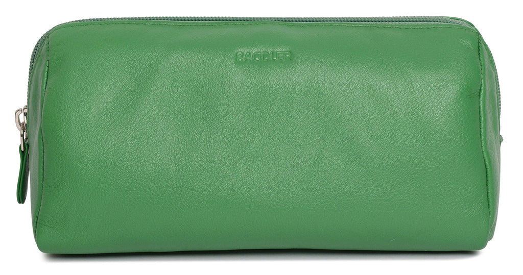 SADDLER MEGAN Leather Zip Top Cosmetic Bag, Large Capacity and Inner Zip Pocket, RFID Protected