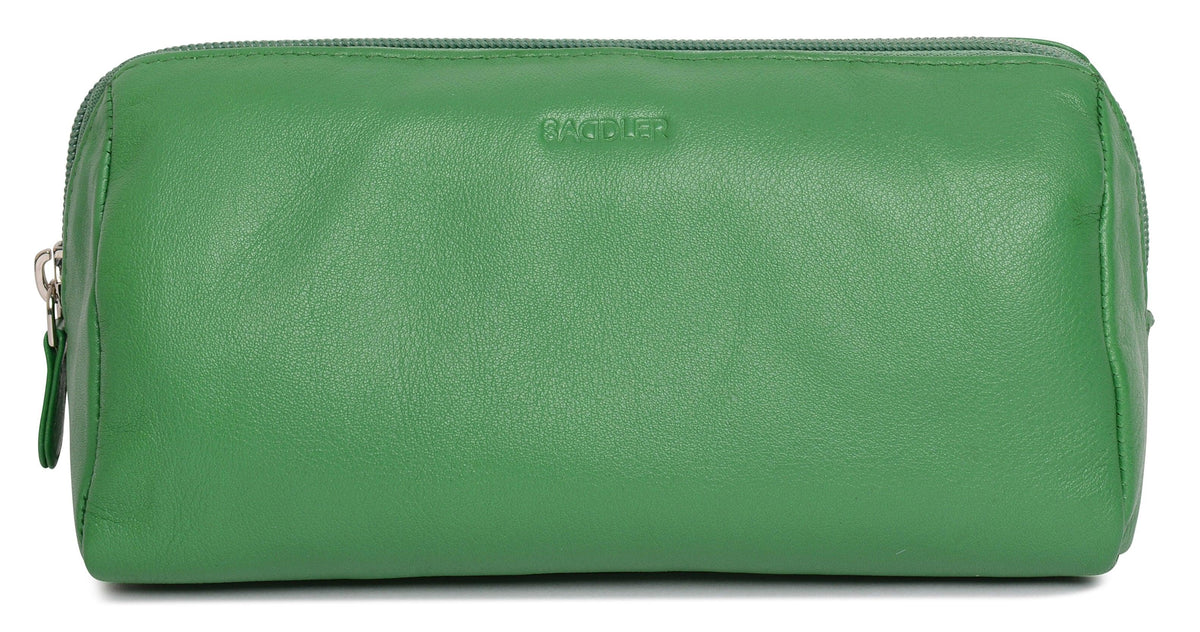 SADDLER MEGAN Leather Zip Top Cosmetic Bag, Large Capacity and Inner Zip Pocket, RFID Protected