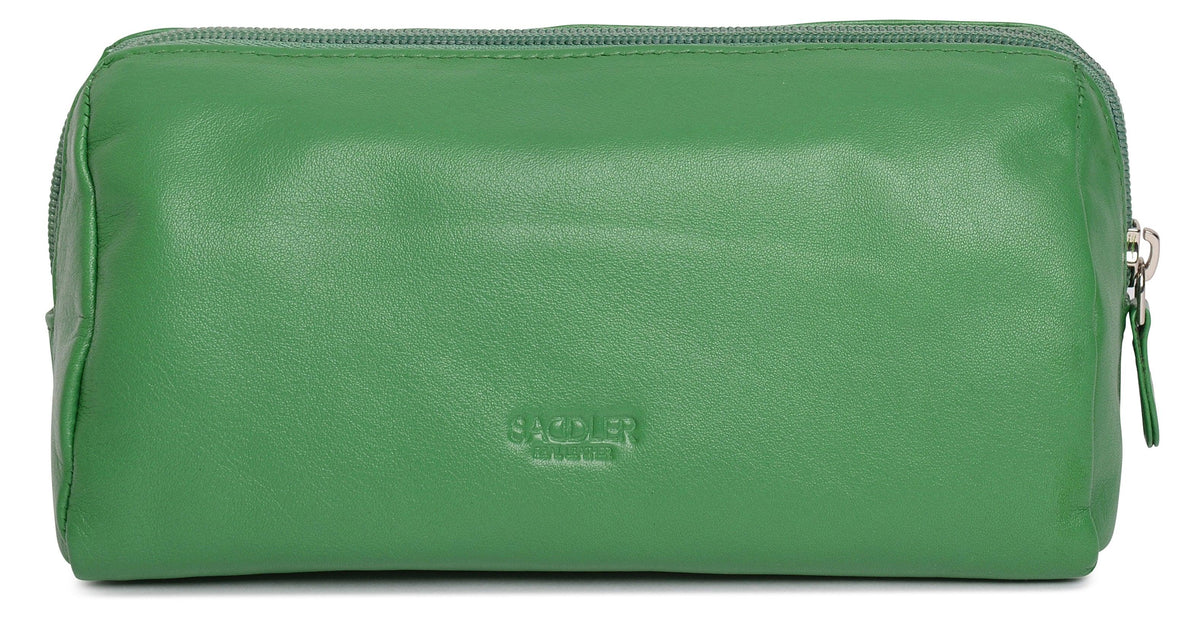 SADDLER MEGAN Leather Zip Top Cosmetic Bag, Large Capacity and Inner Zip Pocket, RFID Protected