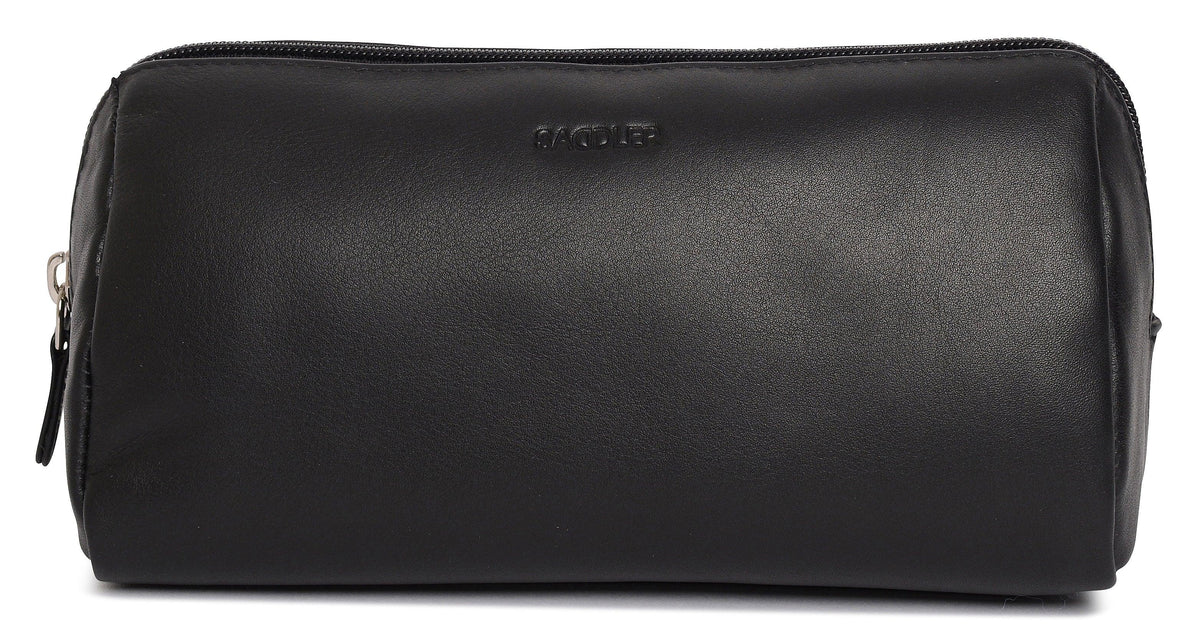 SADDLER MEGAN Leather Zip Top Cosmetic Bag, Large Capacity and Inner Zip Pocket, RFID Protected