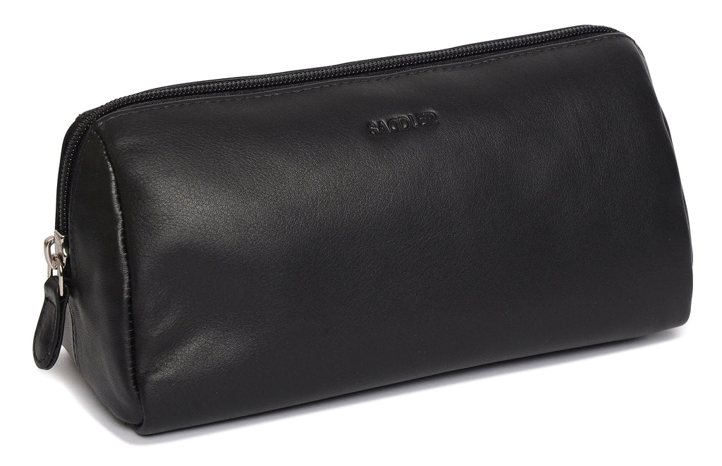 SADDLER MEGAN Leather Zip Top Cosmetic Bag, Large Capacity and Inner Zip Pocket, RFID Protected