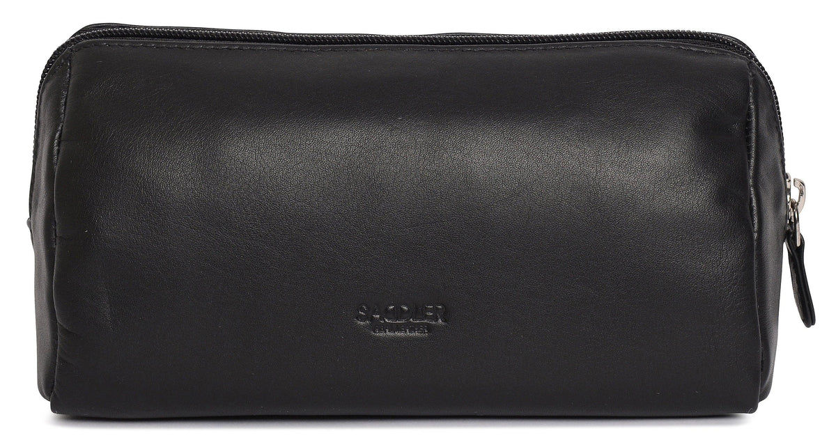 SADDLER MEGAN Leather Zip Top Cosmetic Bag, Large Capacity and Inner Zip Pocket, RFID Protected