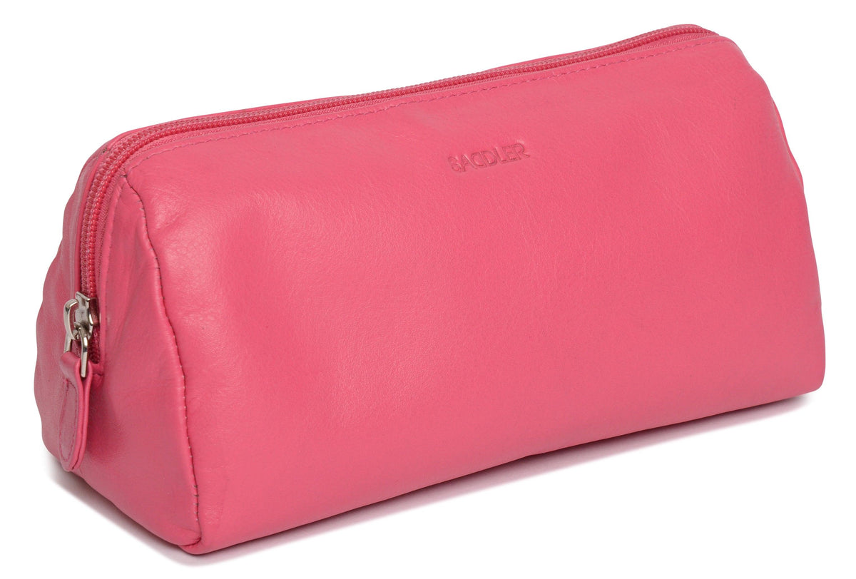 SADDLER MEGAN Leather Zip Top Cosmetic Bag, Large Capacity and Inner Zip Pocket, RFID Protected