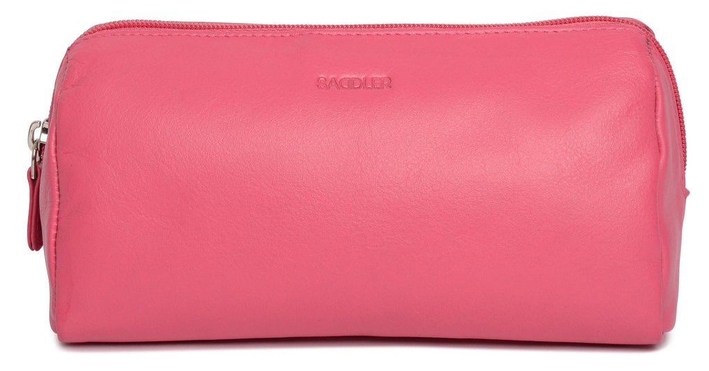 SADDLER MEGAN Leather Zip Top Cosmetic Bag, Large Capacity and Inner Zip Pocket, RFID Protected
