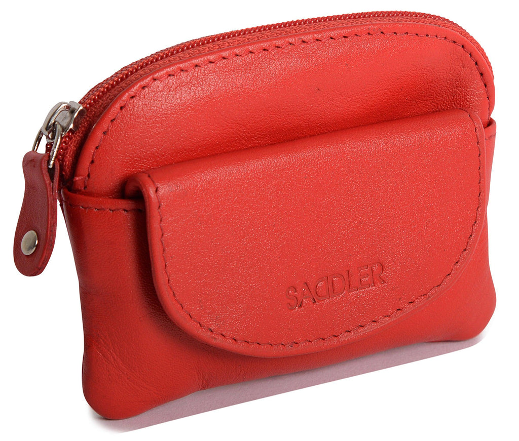 Compact Leather Zip-Top Coin Purse "Molly", Handmade by Saddler | RFID Protected & Gift Boxed | With Front Pocket & Interior Key Ring