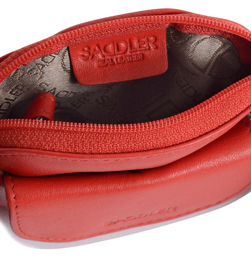 Compact Leather Zip-Top Coin Purse "Molly", Handmade by Saddler | RFID Protected & Gift Boxed | With Front Pocket & Interior Key Ring