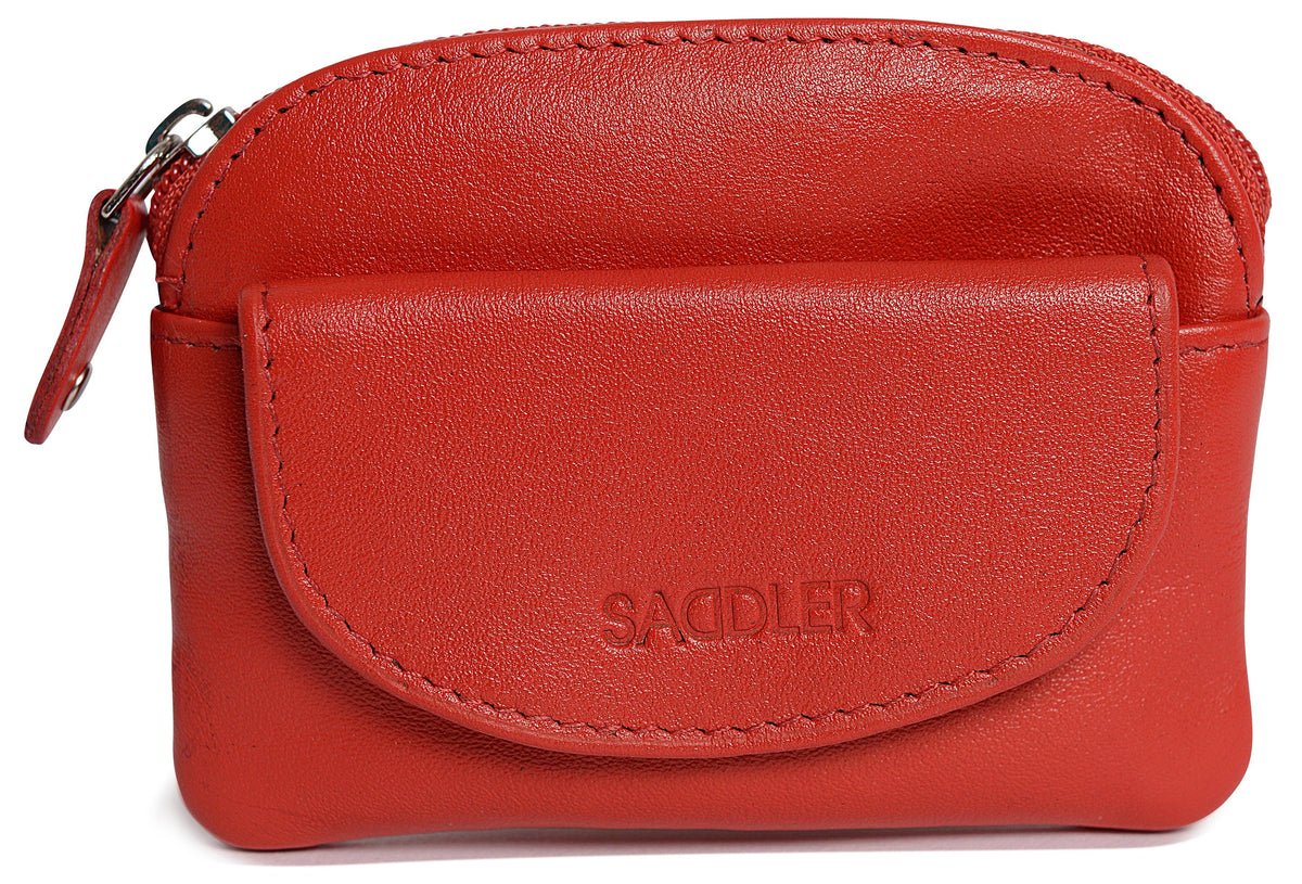 Compact Leather Zip-Top Coin Purse "Molly", Handmade by Saddler | RFID Protected & Gift Boxed | With Front Pocket & Interior Key Ring