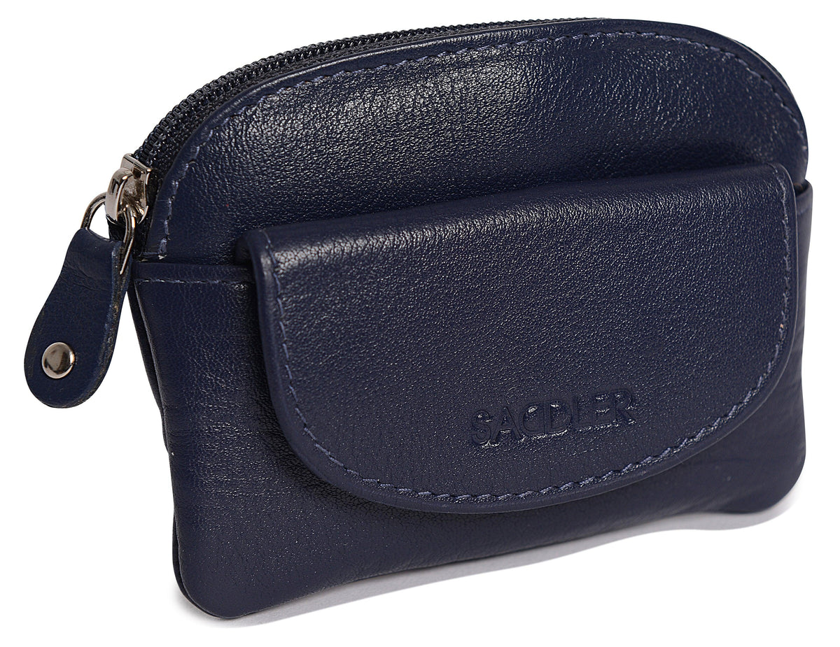 Compact Leather Zip-Top Coin Purse "Molly", Handmade by Saddler | RFID Protected & Gift Boxed | With Front Pocket & Interior Key Ring