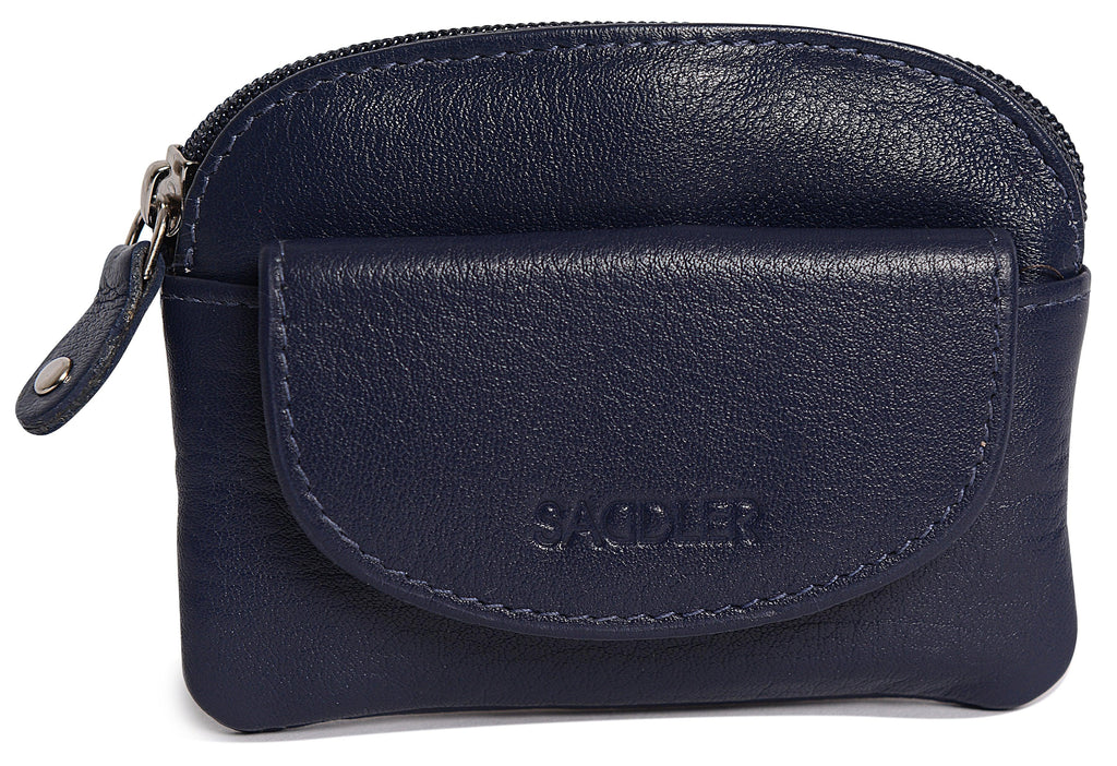 Compact Leather Zip-Top Coin Purse "Molly", Handmade by Saddler | RFID Protected & Gift Boxed | With Front Pocket & Interior Key Ring