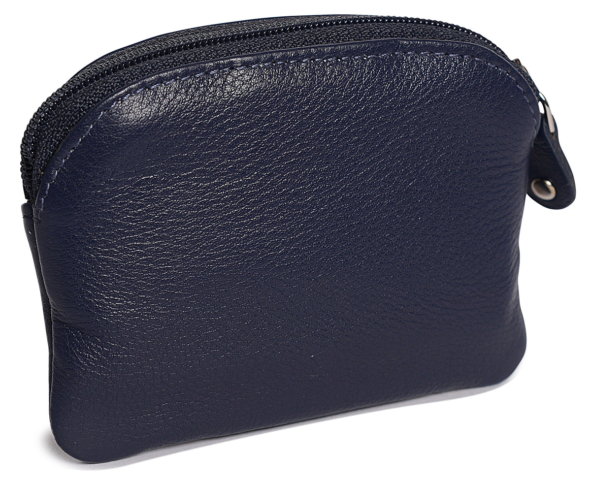Compact Leather Zip-Top Coin Purse "Molly", Handmade by Saddler | RFID Protected & Gift Boxed | With Front Pocket & Interior Key Ring
