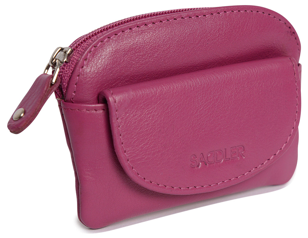 Compact Leather Zip-Top Coin Purse "Molly", Handmade by Saddler | RFID Protected & Gift Boxed | With Front Pocket & Interior Key Ring