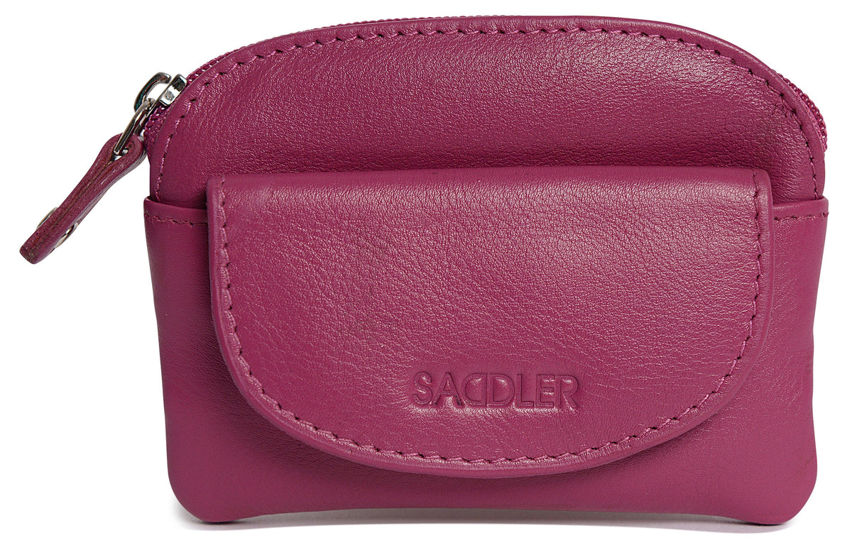 Compact Leather Zip-Top Coin Purse "Molly", Handmade by Saddler | RFID Protected & Gift Boxed | With Front Pocket & Interior Key Ring