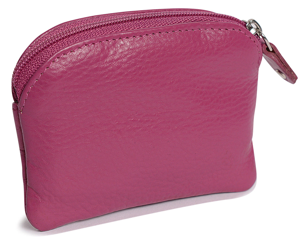 Compact Leather Zip-Top Coin Purse "Molly", Handmade by Saddler | RFID Protected & Gift Boxed | With Front Pocket & Interior Key Ring
