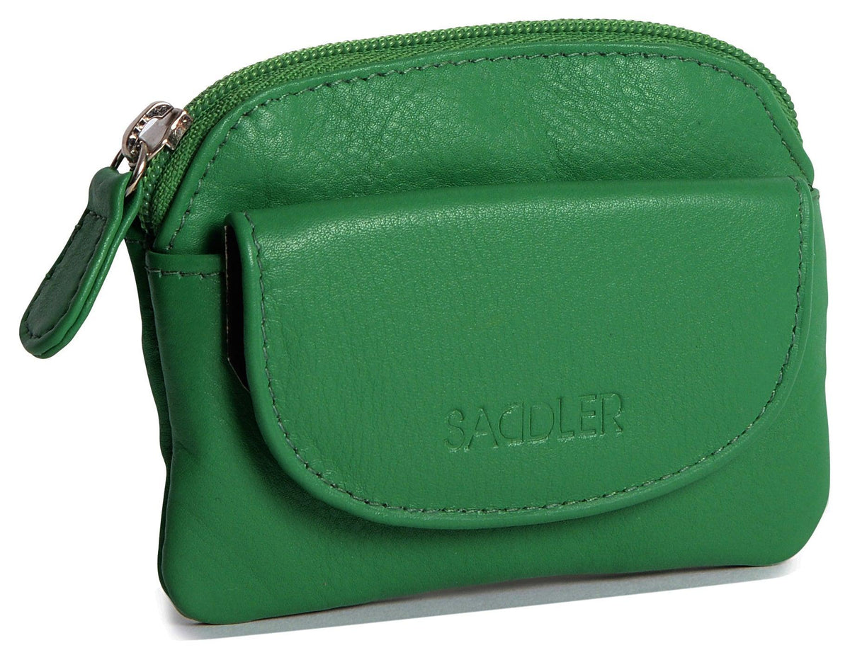 Compact Leather Zip-Top Coin Purse "Molly", Handmade by Saddler | RFID Protected & Gift Boxed | With Front Pocket & Interior Key Ring