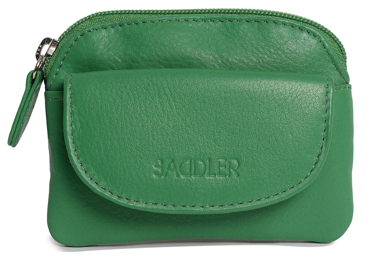 Compact Leather Zip-Top Coin Purse "Molly", Handmade by Saddler | RFID Protected & Gift Boxed | With Front Pocket & Interior Key Ring