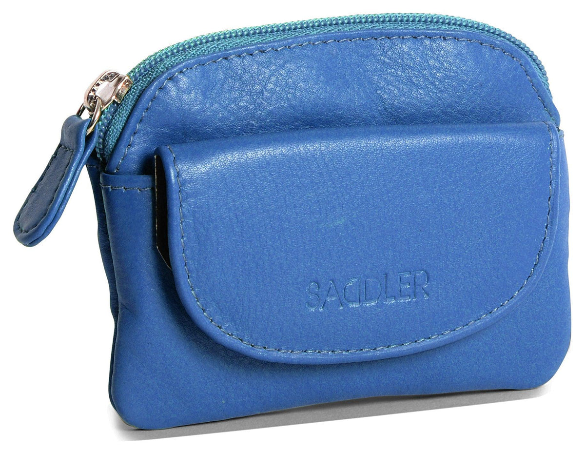 Compact Leather Zip-Top Coin Purse "Molly", Handmade by Saddler | RFID Protected & Gift Boxed | With Front Pocket & Interior Key Ring